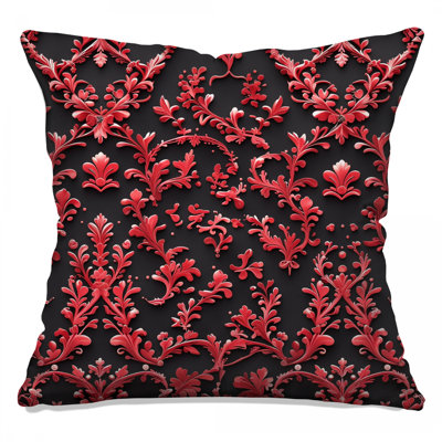 Red Floral Damask Double Sided Throw Pillows