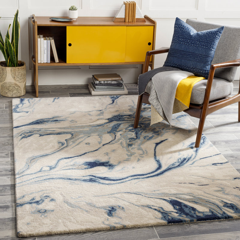 Tapis bleu touffeté à la main Kavita, Rectangle de 10 pi x 14 pi