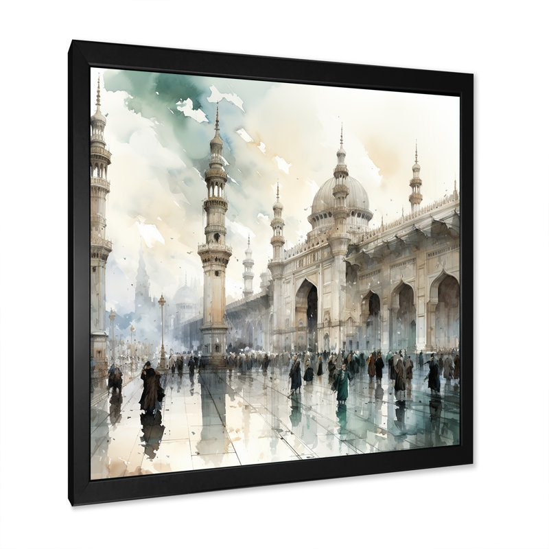 «Mosquée blanche et bleue», «Mystets», H 30 po x l 30 po x P 1,5 po, Cadre simple noir