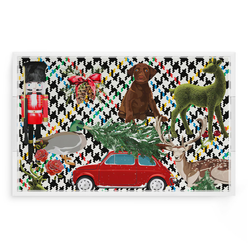 Ultimate Christmas Plaid Acrylic Rectangle Decorative Tray, 12.5"W x 7.75"D x 2"H, Black/Green Plaid