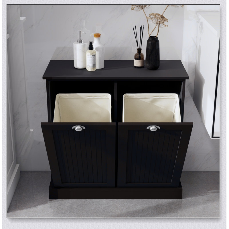 Armoire de trieur de linge à deux compartiments inclinable - noir