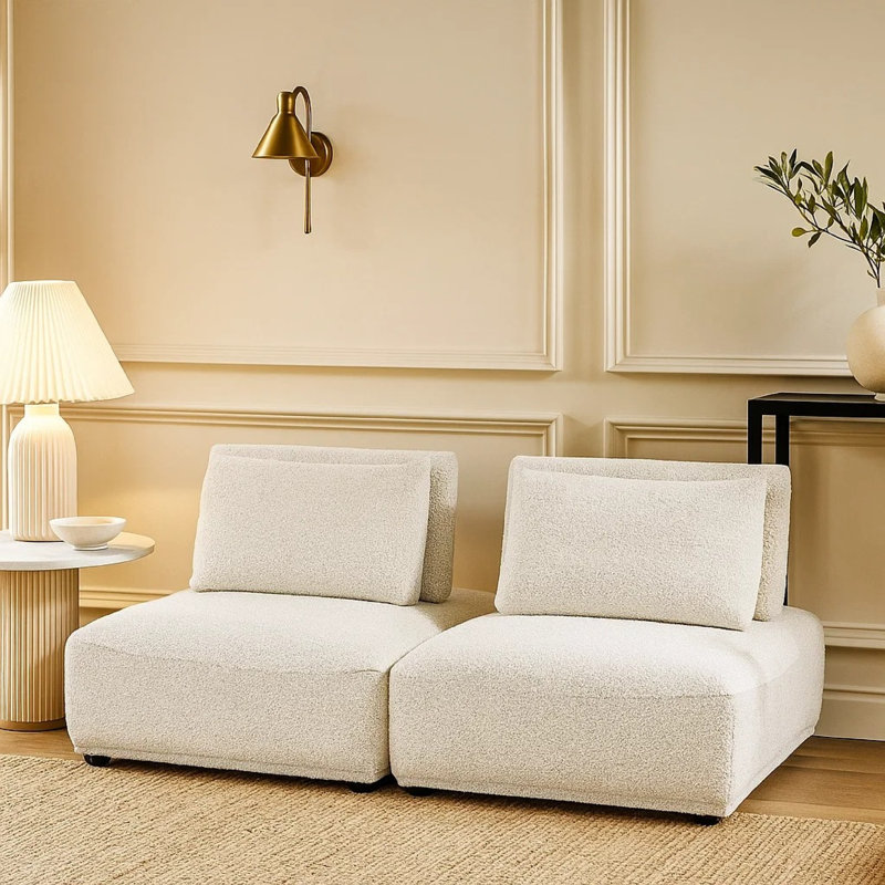 Canapé modulaire 2 places Stavan, boucle gris clair, profondeur d'assise réglable, Boucle gris clair