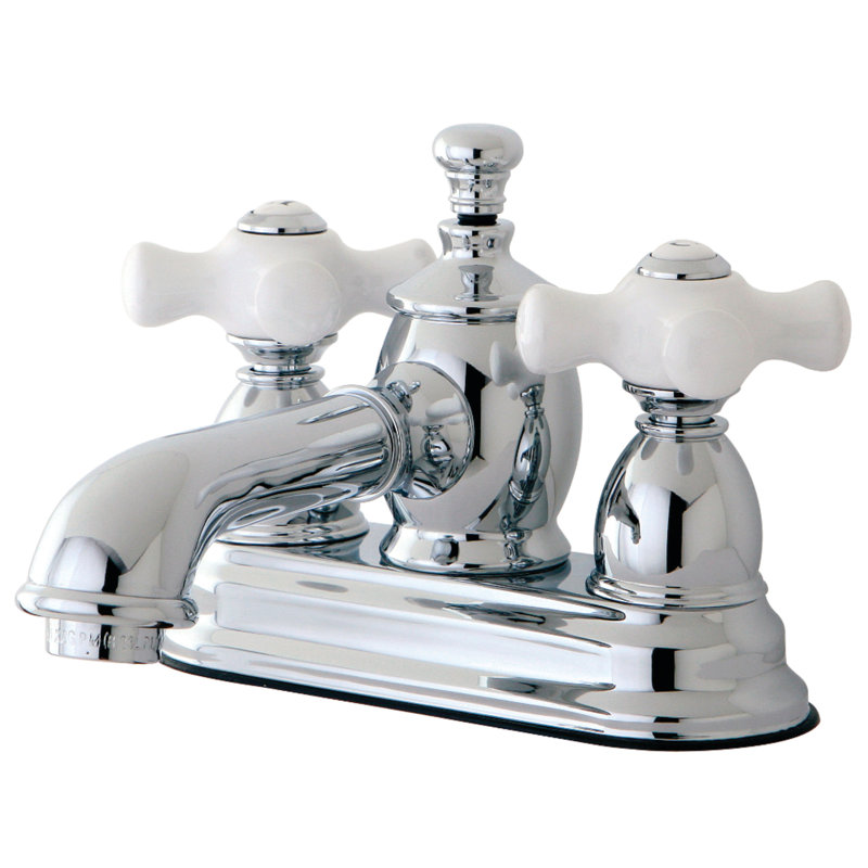 Kingston Brass English Country Two-Handle 3-Hole Deck Mount 4" Centerset Bathroom Faucet with Brass Pop-Up, Polished Chrome