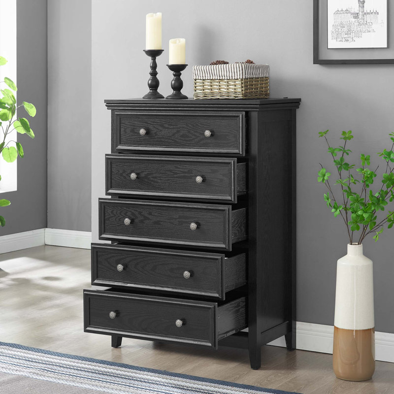 Chamere Dresser with Five Drawers and Reteo Metal Handles, Black