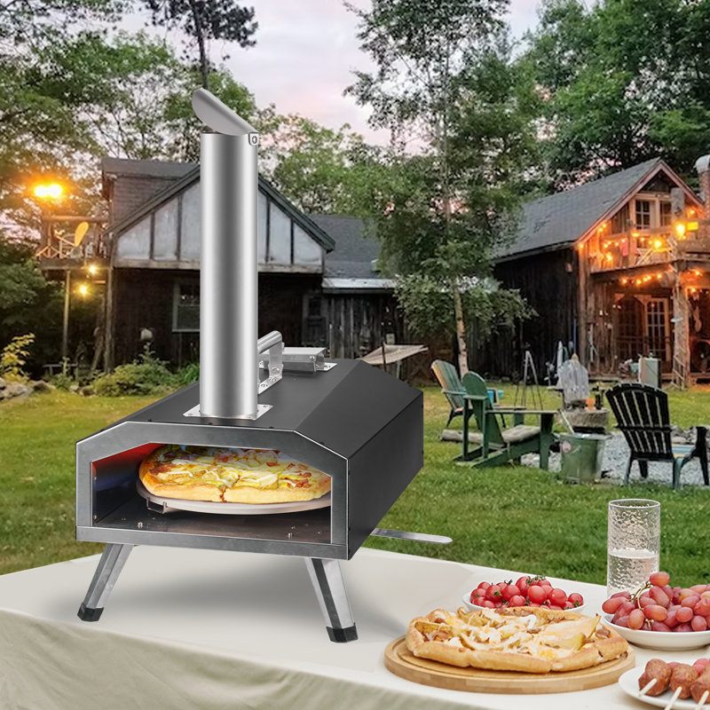 VEVOR 12-Inch Black and Stainless Steel Gas and Wood Outdoor Pizza Oven
