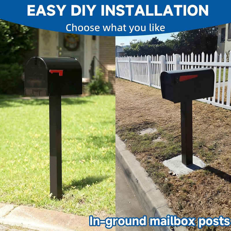 51 Inch Outdoor Mailbox Post for Curbside Residential, Heavy Duty Galvanized Steel 4x4 In-Ground Mount, Rustproof for Standard Mailboxes