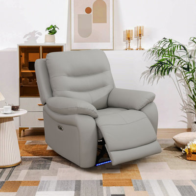 Power Recliner Living Room Arm Chair - Breathing Leather Light Gray by Wrought Studio
