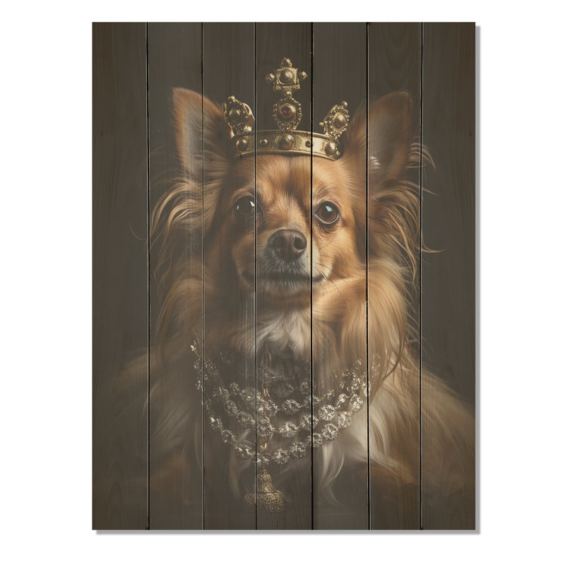 Chien de Poméranie royal couronné - Chien sur bois, H 32 po x l 24 po