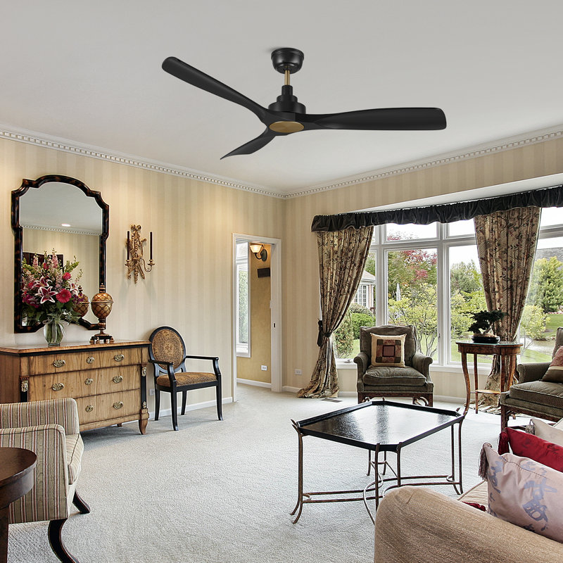 Edoarda 3-blades 52 Inches DC Motor Ceiling Fan without Light, Black