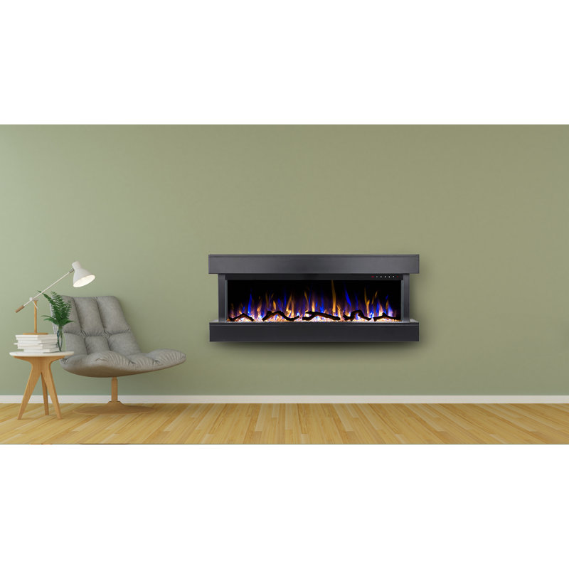 Chesmont 50" Wide 3-Sided Wall Mount Smart Electric Fireplace, Black