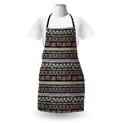 East Urban Home Aztec Apron Unisex Ethnic Style Triangles Art Adult Size Multicolor