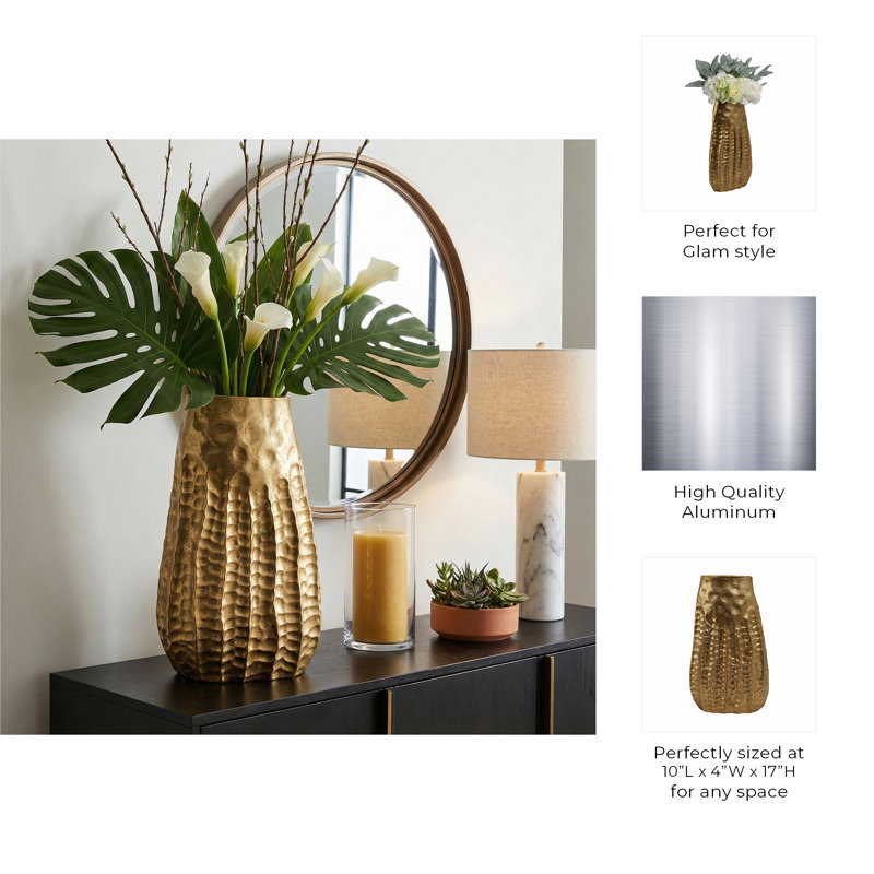 Caen Handmade Metal Table Vase, 17" H x 10" W x 4" D