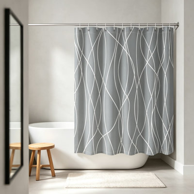 Striped Shower Curtain for Bathroom, Waterproof and Privacy Protection, Woven Polyester Fabric, Machine Washable with Weighted Hem and Rustproof Grommets