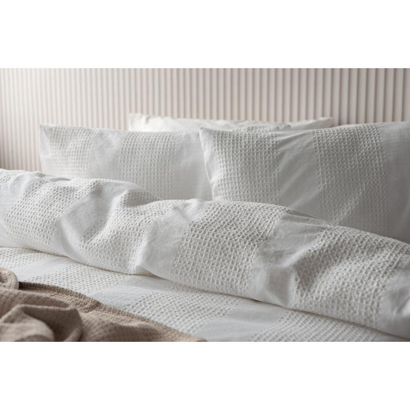 Cotton Striped Duvet Cover with Pillowcases Included, Single - 1 Standard Piilowcase, White