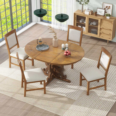 5-Piece Retro Functional Dining Set, 1 Extendable Table With A 16-Inch Leaf And 4 Upholstered Chairs For Dining Room And Kitchen -  August Grove®, CD6E1D8C5A1E46BF9C1D5550A764B994