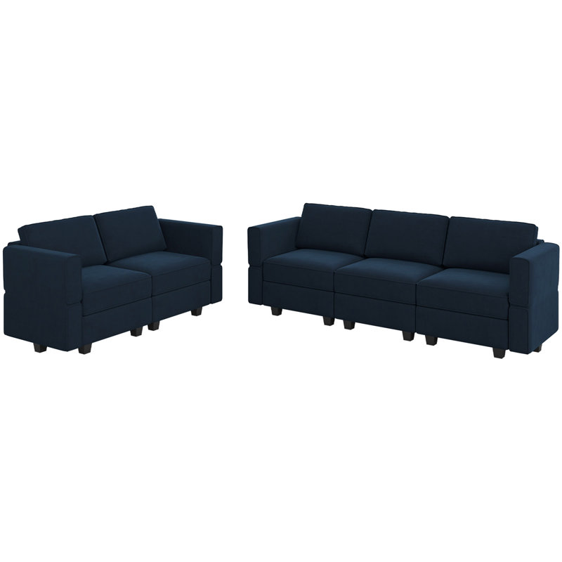 Canapé modulaire en velours Teangela, Velours bleu