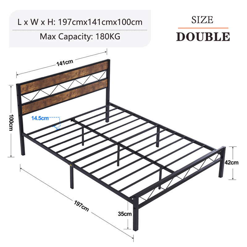 3-Pieces Bedroom Set, Metal Platform Bed Frame With Wooden Headboard And 2 Nightstand, Sturdy Steel Slats Support, Easy To Assemble