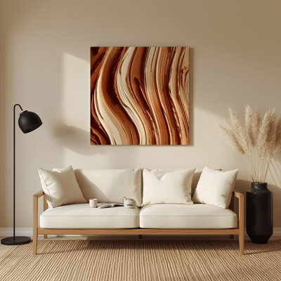 DiagonalStripes Terracotta Beige Brown Metal Wall Art
