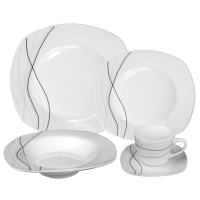 Lorren Home Trends Porcelain 20 Piece Dinnerware Set, Service For 4 In White