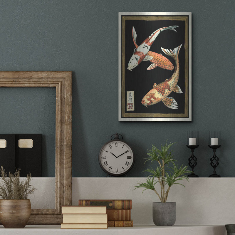  «Koi Fish On Black 1» par Chariklia Zarris, art mural en métal, 12 po x 16 po, H 16 po x l 12 po