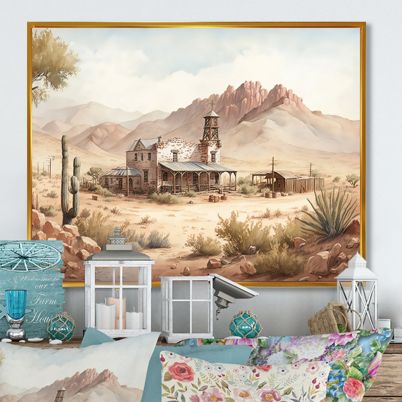 Wild West Town II - Impression sur toile, H 30 po x l 40 po x P 1,5 po, Cadre flottant doré