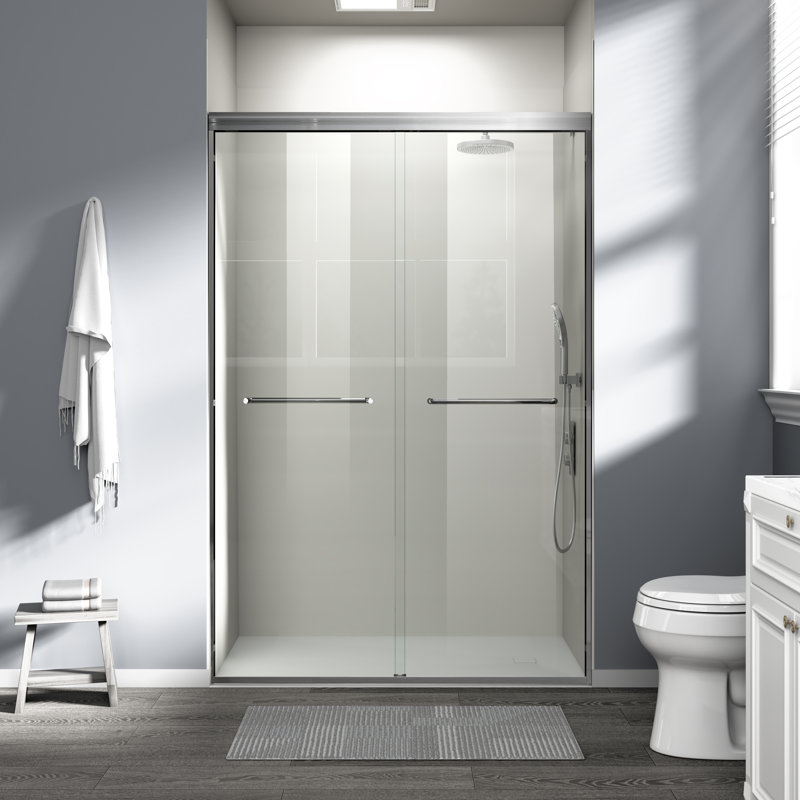 44 à 48 po X P 72 po H Double porte de douche coulissante semi-sans cadre avec verre trempé 1/4 po en nickel brossé | Gift Idea