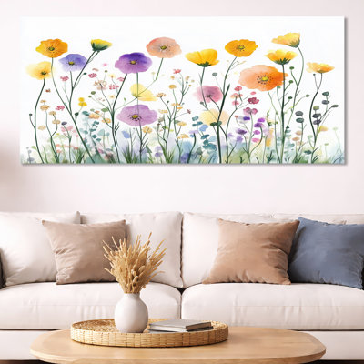 Art mural fleur de prairie, toile florale d'été, fleurs de prairie en été