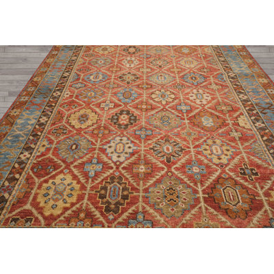 Tapis orange en laine noué à la main Burnt