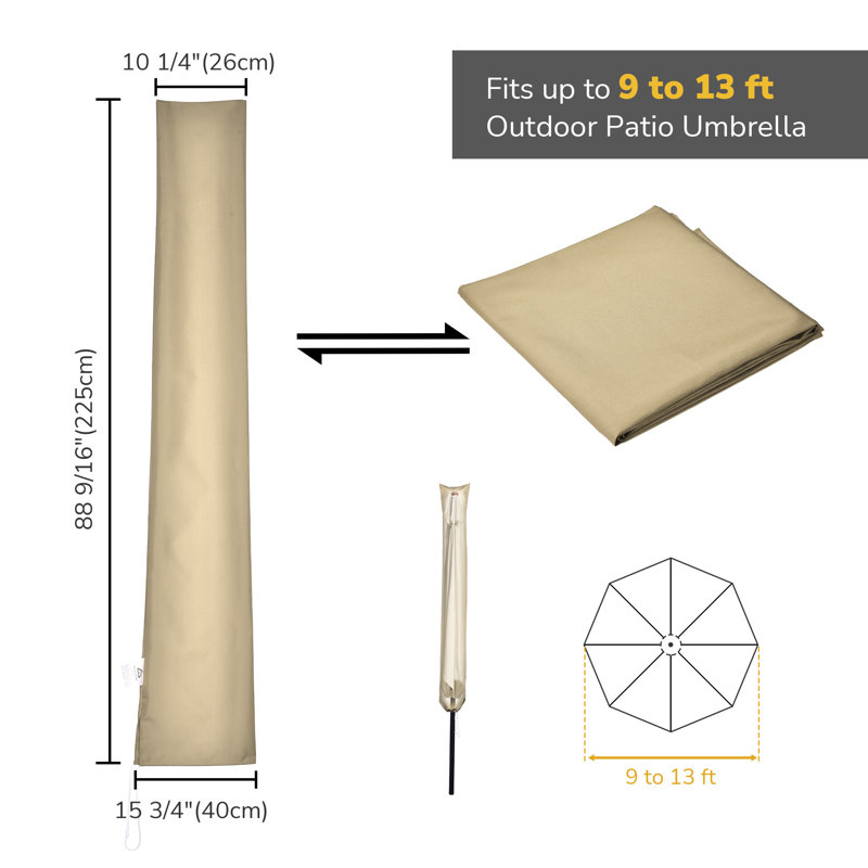 Outdoor Patio Umbrella Cover, Tan, 88.56" H x 15.75" W x 0.19" D
