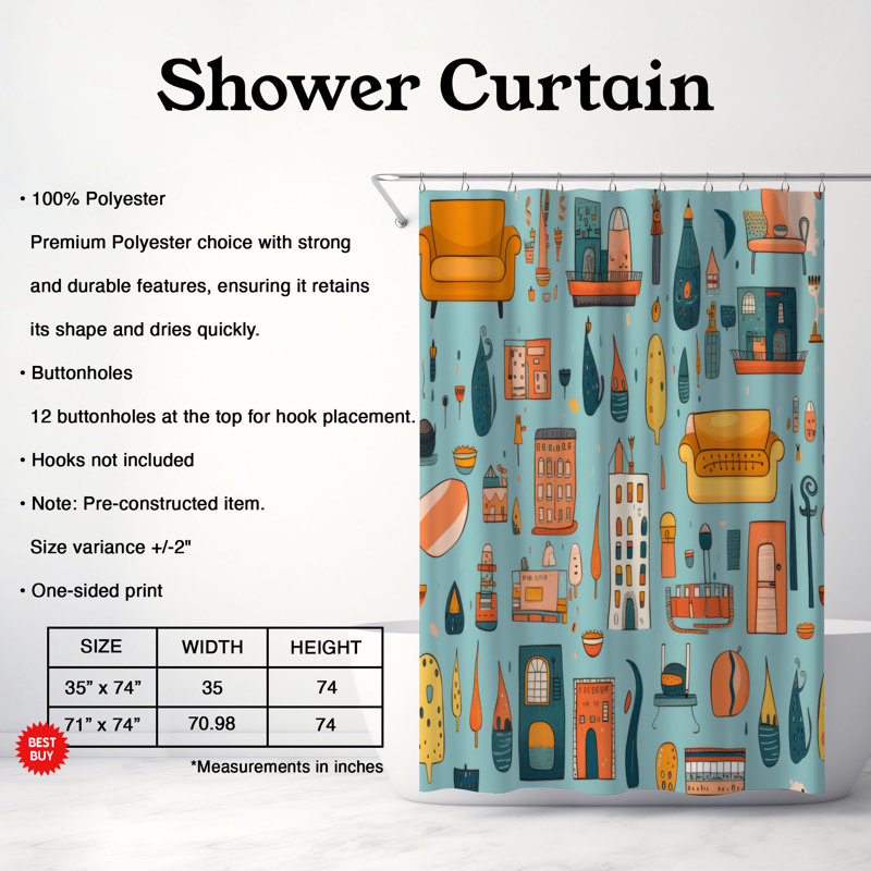 Zany City - Rideau de douche Premium, H 74 po x l 71 po
