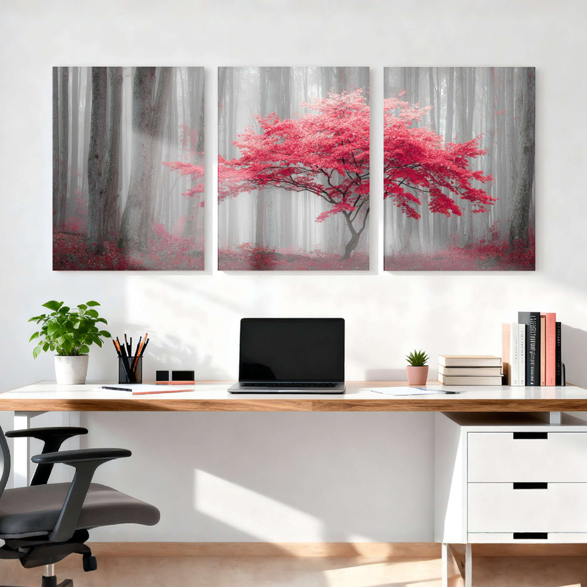 Winston Porter Cherry Blossom Tree In Forest Canvas Wrapped Wall Art ...