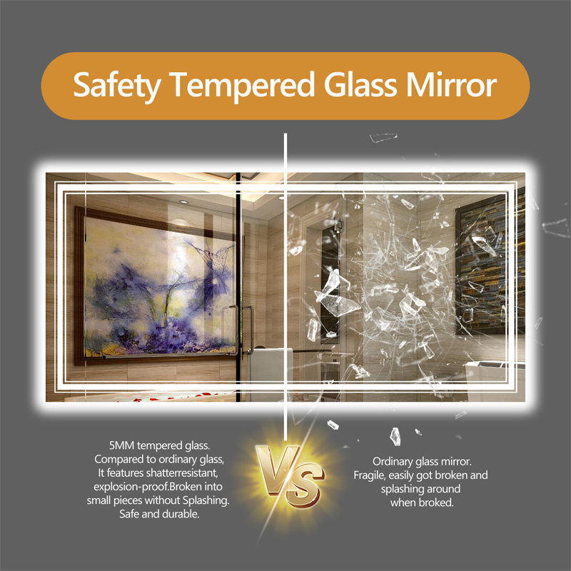 20X28 Inch Frameless LED Bathroom Mirror, Rectangle, 28" x 20"