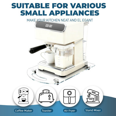 Plateau coulissant à 360 ° pour cafetière, glissières en acrylique transparent pour appareils de cuisine, plateau coulissant pour cafetière, 11,4 po x 15,3 po