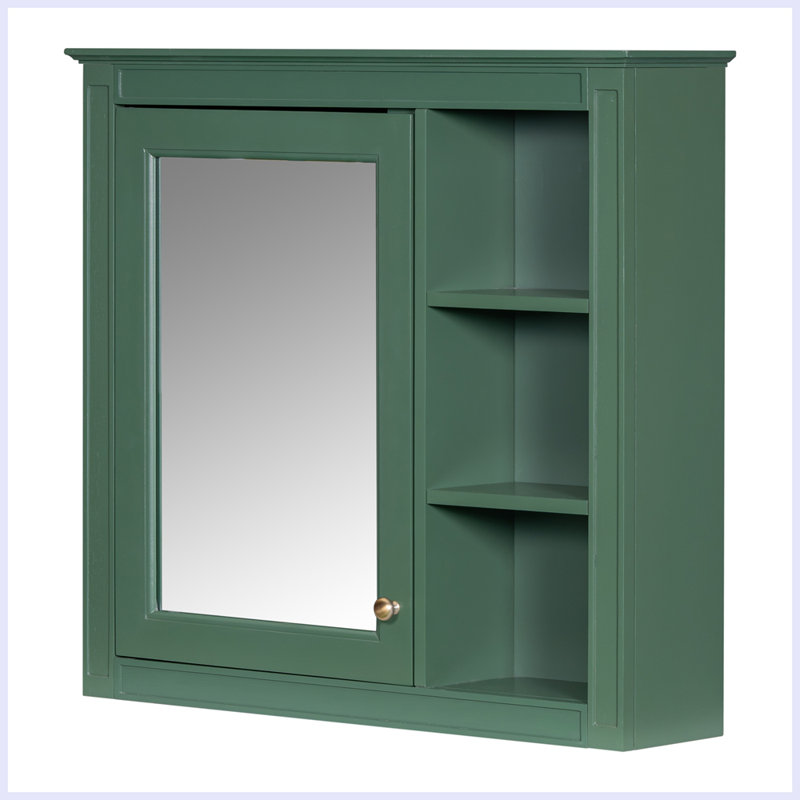 Modern Wall Mounted Bathroom Storage Cabinet with Mirror, Green