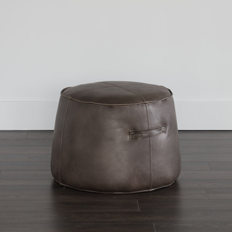 Laurenn Faux Leather Pouf - Brown, Dark Brown Faux Leather