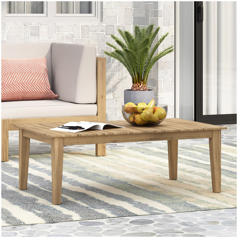 Table basse d'extérieur en bois d'acacia, brun clair, H 14 po x l 23,5 po x L 39,5 po