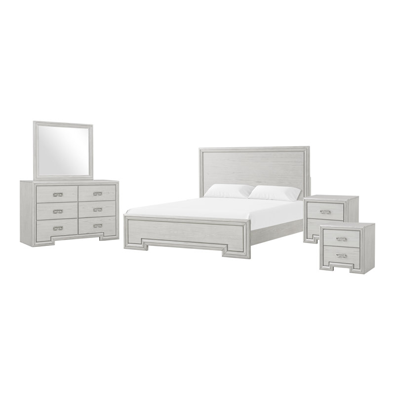 Ensemble de chambre à coucher Nyquist, Grand lit, Cinq pièces : Lit, 2 tables de chevet, commode, m