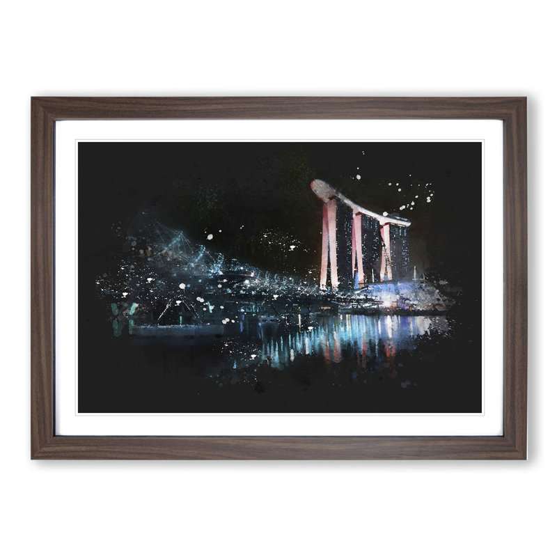 Helix Bridge at Marina Bay in Singapore - Picture Frame Graphic Art, 27cm H x 36cm W x 2cm D, Walnut Framed