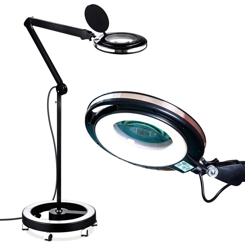 Pro 55 in. Industrial 3-Way Dimming 2.25X Magnifying LED Swing Arm Rolling Floor Lamp