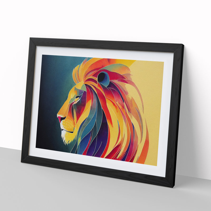 Lion Watercolour Vol.6 Abstract - Single Picture Frame Painting, 46cm H x 64cm W x 2cm D, Black
