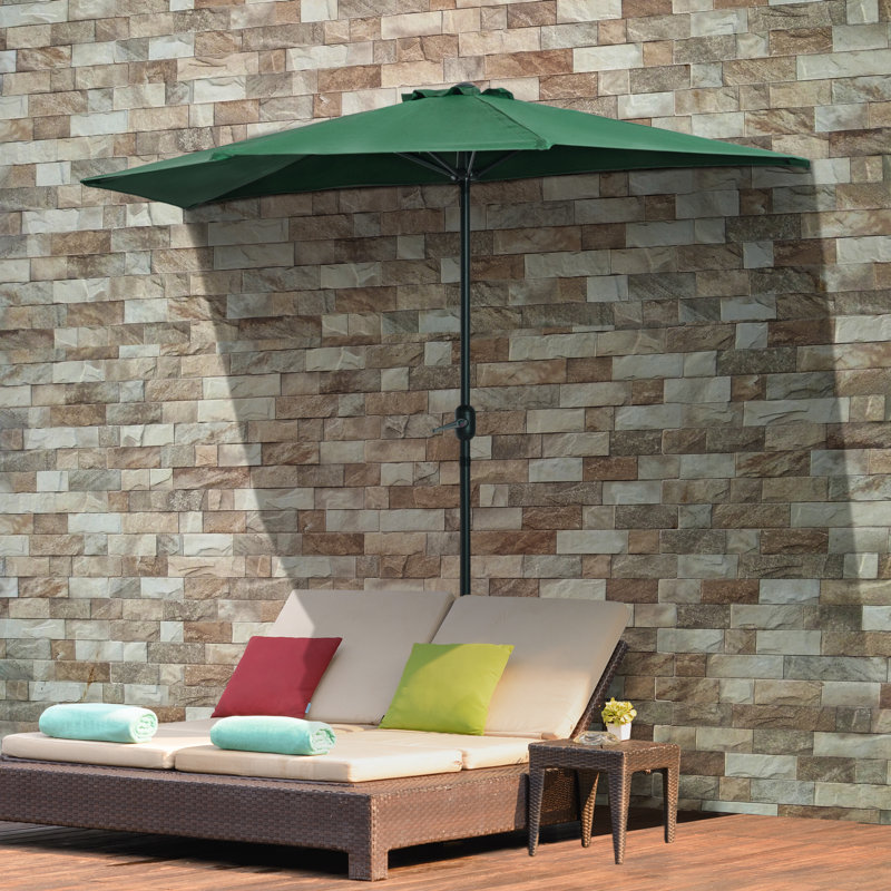 Parasol de patio semi-parasol 9,8 pi, manivelle, vert