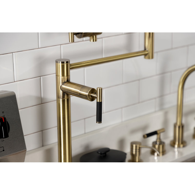 Kingston Brass Kaiser Two-Handle 1-Hole Deck Mount Pot Filler Faucet, Antique Brass
