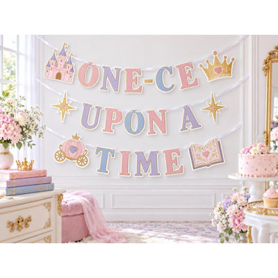 One-ce Upon a Time Birthday Banner, 1st Birthday Party Decor, Handmade Cardstock Garland