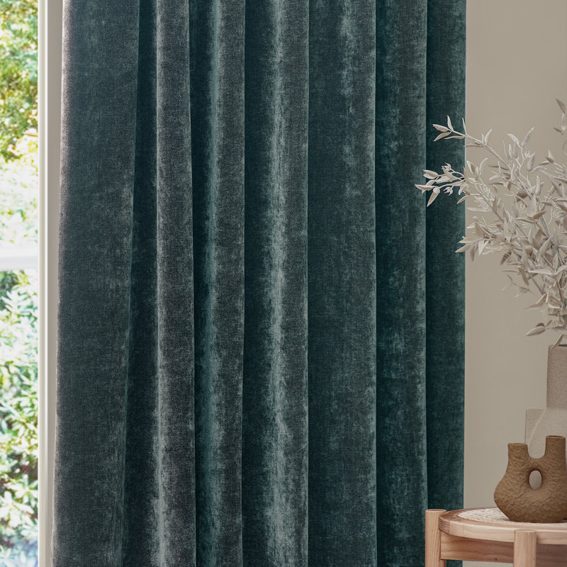 Heavy Chenille Room Darkening Pencil Pleat Curtains, Charcoal, 117 W x 137 D cm
