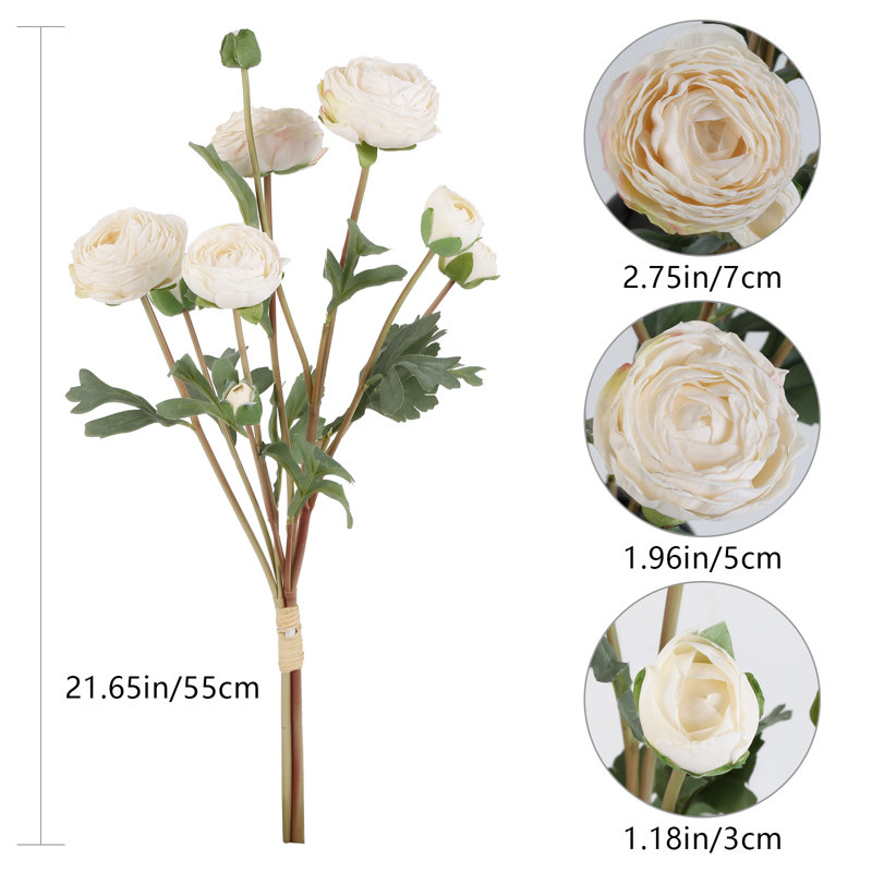 Artificial Persian Buttercup Flower Vintage Long Stems Arrangement, White