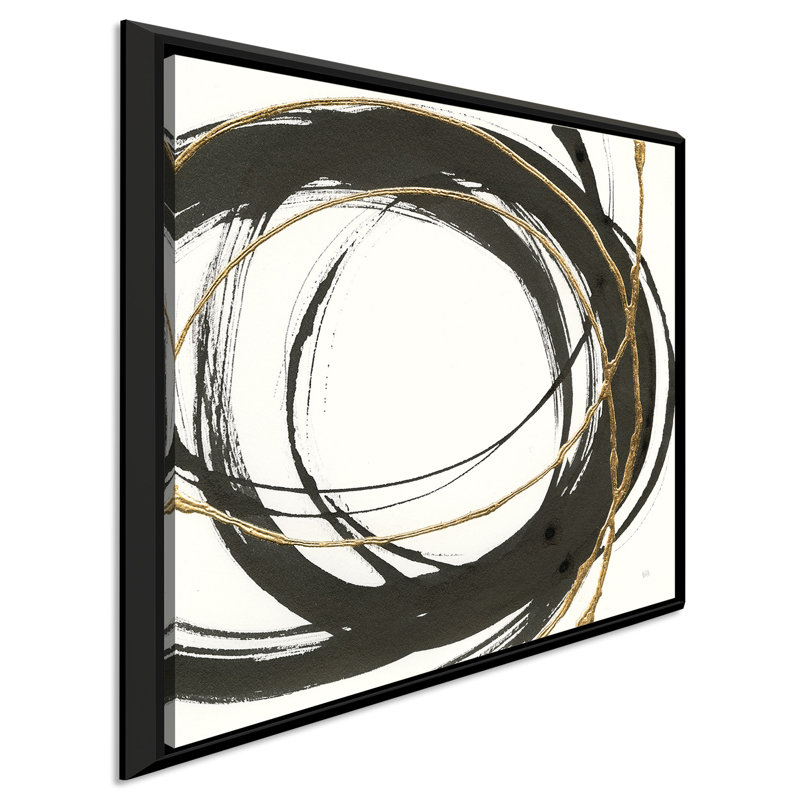 «Gilded Enso II», reproduction de peinture acrylique, H 24 po x l 24 po x P 1,5 po, Cadre flottant noir
