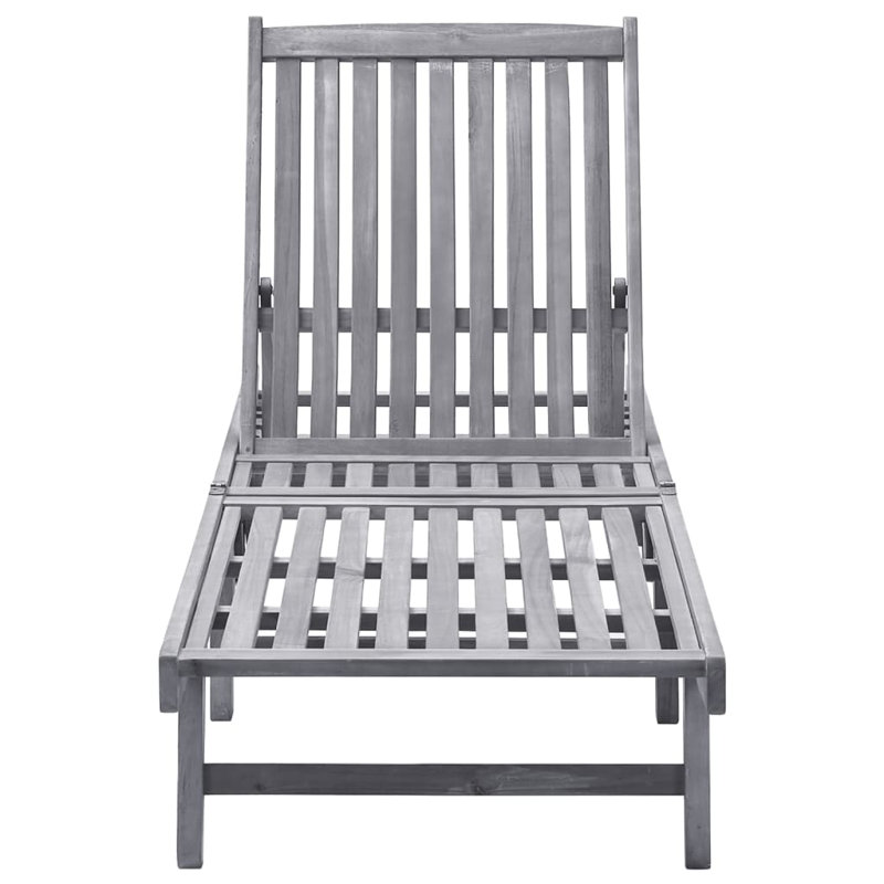 Sun Lounger Grey Wash Solid Acacia Wood Standard Height Adjustable Outdoor Recliner, 2