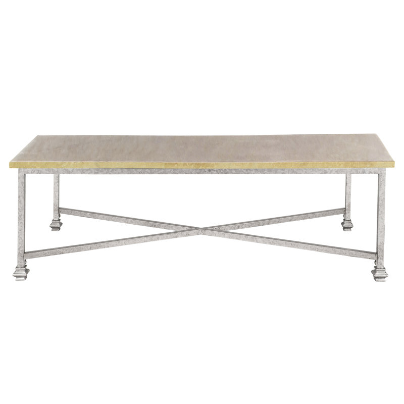 New York 4 Legs Coffee Table, 18.5" H x 60" L x 30" W,  Silver, Lite Travertine