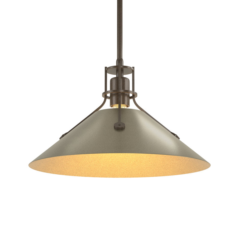 Luminaire suspendu conique à 1 lumière Henry, H 56,3 po x l 14,4 po x P 14,4 po, Doré clair, Bronze