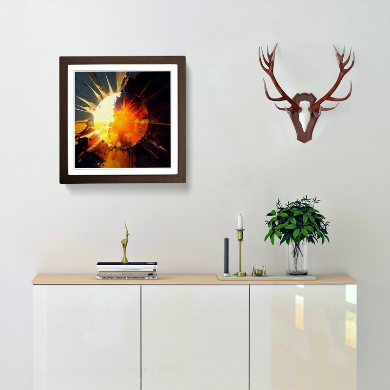 Sun Gestural Art - Framed Print, Walnut